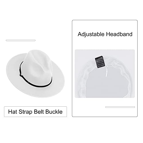Image of Wide Brim Fedora Hats for Women Mens Felt Fedora Hats With Belt Buckle