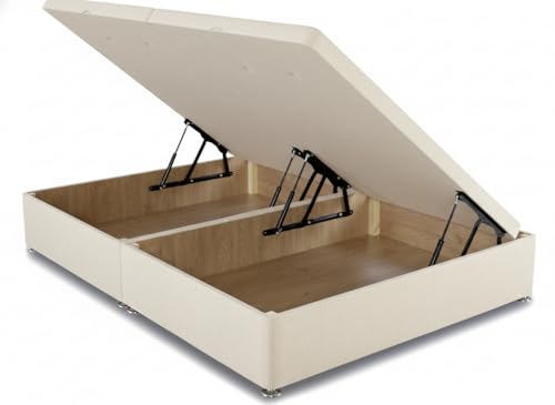 Image of STOREX Soft Velvet Ottoman Storage Divan Base - Plush Gas Lift Up end & side opening (Cream, 4FT Small Double)