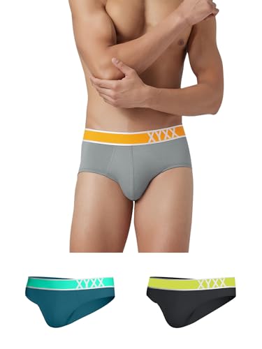 Image of XYXX Men's Dynamo & Volt Tencel Micromodal Regular Fit Solid Antimicrobial Briefs with No Marks Waistband (Pack of 3)