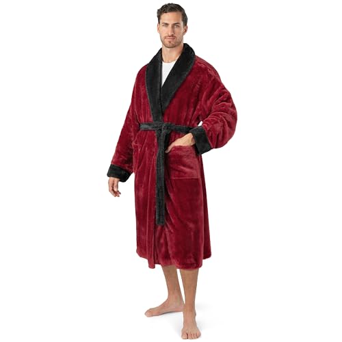 Image of PAVILIA Mens Soft Robe, Plush Fluffy Fleece Bathrobe Men, Long Sherpa Shaggy Spa Robe