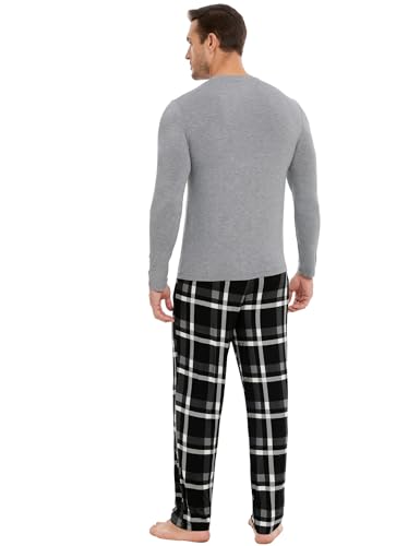 Image of GYS Bamboo Viscose Men's Pajama Sets Long Sleeve Plaid Loungewear Sets with Pockets