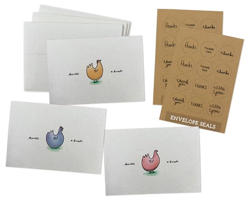 Cartes de remerciement poules aux couleurs vives et stickers kraft pour fermeture facile