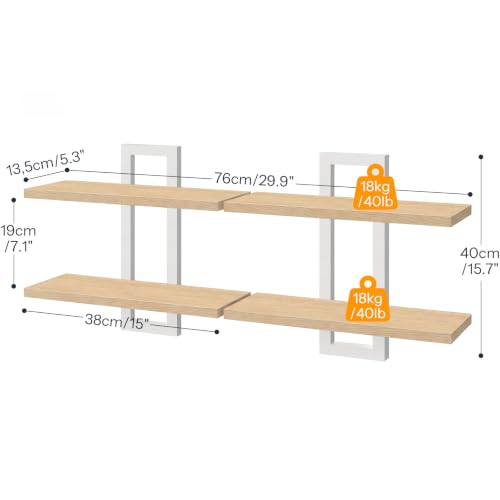 Image of HOOBRO 2-Tier Floating Shelves, 15 Inch Wall Shelf Set of 2 | Wall Mounted Storage Shelves, Hanging Bathroom Shelves, for Living Room, Bedroom, Bathroom, Kitchen, Natural and White