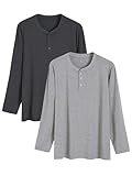 Latuza Men's Long Sleeve Pajama Shirt 2 Pack Henley Neck Sleep Tops XL Darkgray LightGray