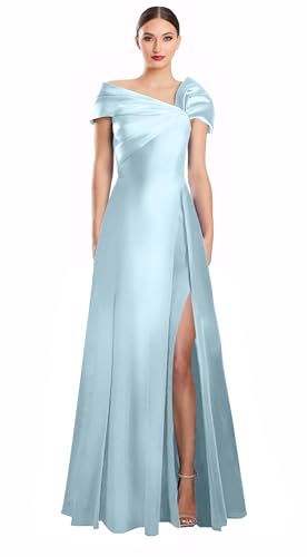 Image of Off Shoulder Satin Formal Dresses Long A Line Evening Party Prom Dresses for Women EA002