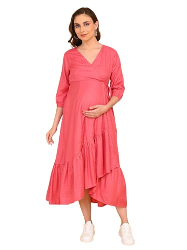 Image of The Mom Store Maternity and Nursing Wrap Dress for New Mom | Pre and Post Pregnancy Wear for Womens | Trendy Stylish Printed Friendly Dresses for Women | Comfortable