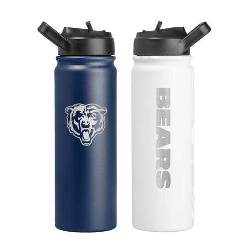 FANMATS NFL Chicago Bears 24 oz Stainless Steel Water Bottle 2 Pack Team Color & White | Easy to Carry Lid