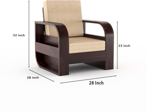 Image of Sheesham Wood 1 Seater Sofa Set for Living Room Home Office Solid Wood Sofa Set Furniture Wooden Single Seater Sofa Set