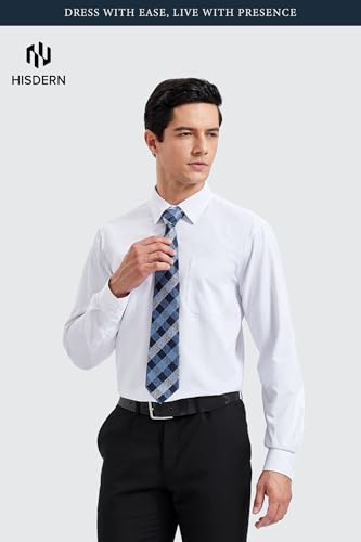 Image of HISDERN Mens Dress Shirt with Tie Pocket Square Set Classic Button Down Shirt Matching Tie Long Sleeve Shirts