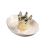 FRCOLOR 陶磁器製ジュエリーストレージトレイ クラウンデザイン 小型お盆 アクセサリー収納皿 ネックレスイヤリング用装飾トレイ 化粧品整