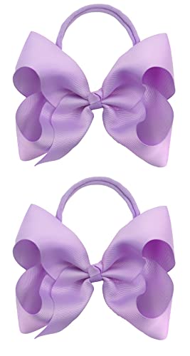 Image of Xansema 2Pcs 6 Inches Ribbon Baby Girls Headbands Infant Elastic Hairbands Large Cheer Bow Hair Band Accessories for Child Toddlers Girls (Light Purple)