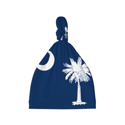 Newborn Baby Hat, South Carolina Flag Print Soft Top Knot Beanie Cap, Cute Baby Headwear for 0-6 Months Black