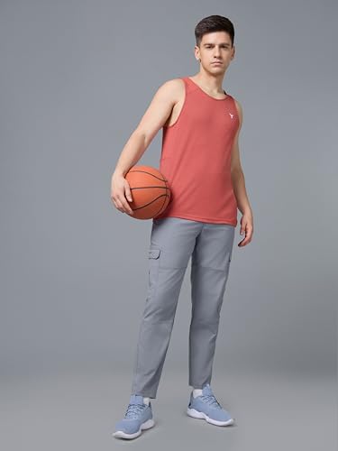 Image of TECHNOSPORT Men's Solid Straight Fit Cargo Pants TS Flexi 6 Pocket Polyester Quick Dry Elasticated Drawstring for Gym Travel Running Workout