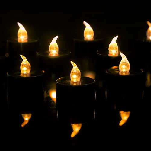Image of LANKER Flameless Candles with 6H Timer, Flickering Warm Yellow LED Tea Lights with Black Base, Long Lasting Battery Operated Fake Candles for Party, Halloween and Christmas, Set of 24 (Black)