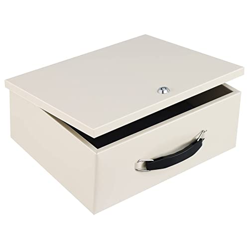 Dalmbox Portable Fire Safe Box with Key Lock, Fire Resistant Metal Lock Box for Documents, Security Strong Storage Box Safety Deposit Box for Home, Outside, Car, XL Large,13.2”x 11”x 5.1'', Beige