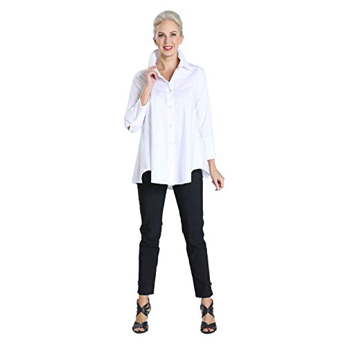 Ic Collection Relaxed High-Low Blouse In White - 3758B (Large) #TOP2