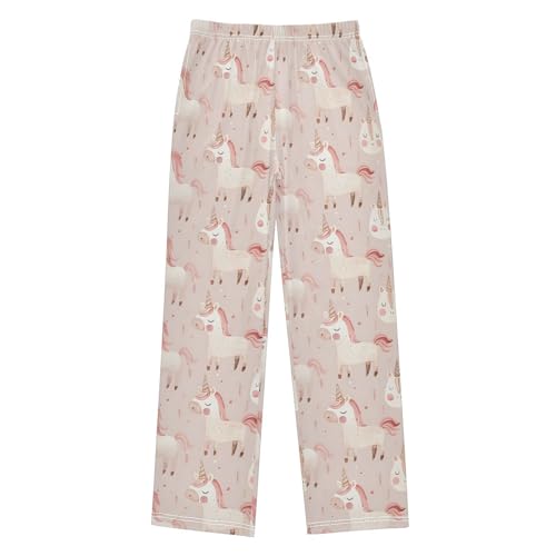 Unicorn Pink Background Pajamas Bottoms with Pockets Comfy Pjs Sleepwear Elastic Waistband Pajamas Pants Lounge Pants for 6-14 Years