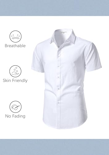 Mens Linen Shirts Short Sleeve Button Down Regular Fit Shirts Casual Vacation Beach Summer Hawaiian Tops2