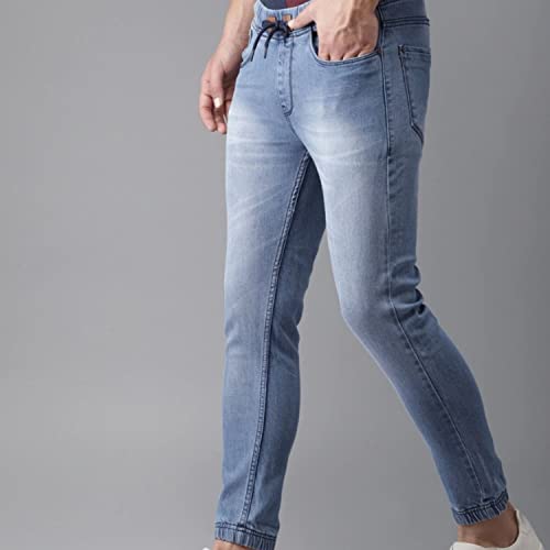 Image of CAHOOT Men's Navy Blue Tapered Dark- Wash Denim Jeans | Stretchable Cotton Mid-Rise Denim Jeans Crafted with Comfort Fit and High Performance for Everyday Wear