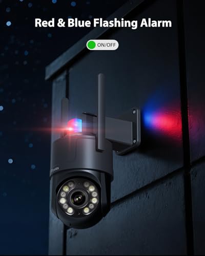 Ctronics 4K Überwachungskamera Aussen, UHD 8MP, Farb-/IR-Nachtsicht mit Starlight 30m, Mensch/Fahrzeug/Haustier, Auto-Tracking, APP/PC, Rot-Blau-Alarmlicht & Sirene, 8 Presets, SD 256GB/FTP/NVR,IP66