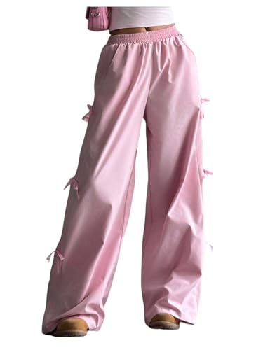 SOLY HUX Girl's Baggy Sweatpants Y2k Bow Elastic Waist Wide Leg Long Pants with Pockets