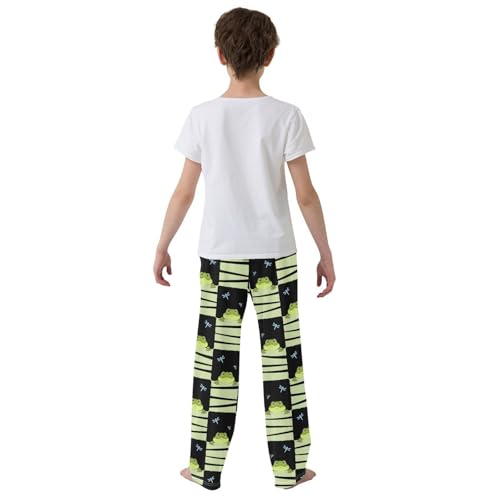 Boys' Pants Green Frog Dragonfly Checkered Long Bottoms Jogger Pants Elastic Waist Trousers with Pockets S-XL3
