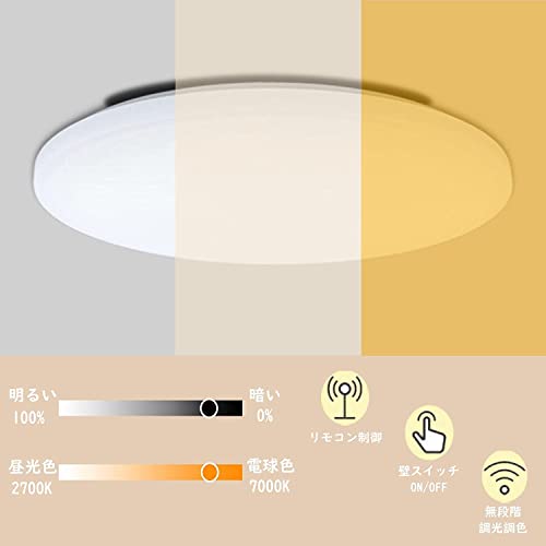 【ROKU電気】LEDシーリングライト 6畳 無段階調光調色 約24W 薄型 昼光色 電球色 省エネ リモコン付き メモリー 常夜灯 LEDライト 照明器具 天井照明 タイマー 小型 取付簡単 工事不要 しーりんぐらいと電気 ceiling light おしゃれ屋内照明 玄関 廊下 子供部屋 和室 洋室 台所 トイレ PSE認証済み [3]
