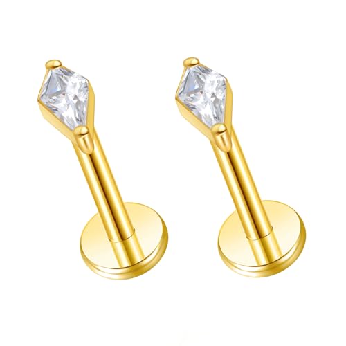 G23 Titanium 16g 18g 20g Flat Back Studs Earrings | F136 Implant Grade Titanium Press Fit Threadless Push in Labret Cartilage Helix Lip Monroe Tragus Conch Piercing Jewelry