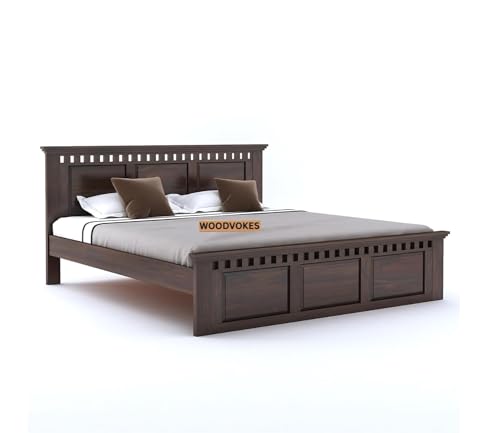 Image of Sheesham Wood Bed Without Storage Solid Wooden Cot Double Bed Furniture Elegant and Functional Bedroom Living Room Home Palang (Mahogany, Queen)