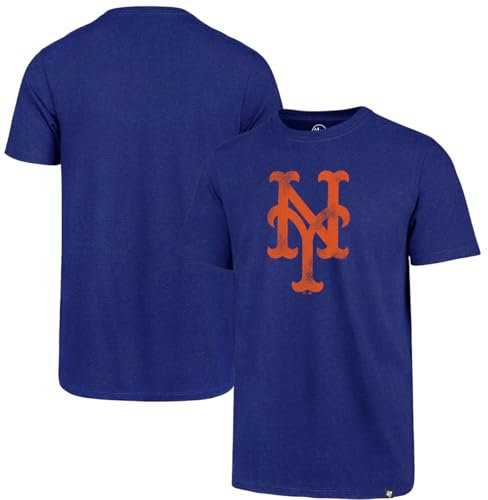 47 Brand MLB Men's Team Color Distressed Imprint Primary Logo Short Sleeve Baseball T-Shirt - New York Mets - Blue - Large