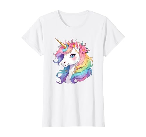 Süßes Einhorn mit Regenbogen Blumen Mähne Einhorn T-Shirt