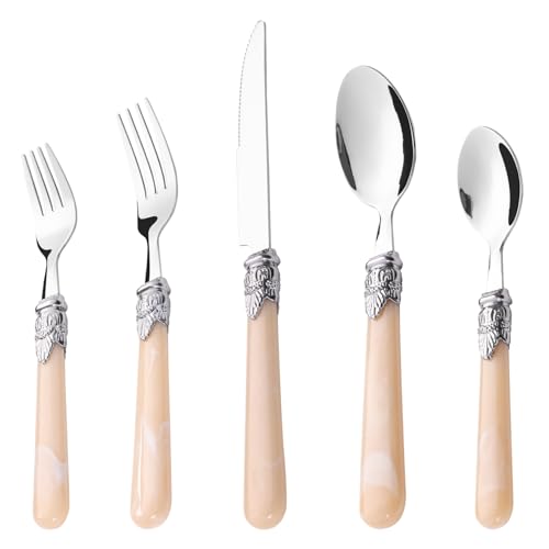 HIFIND Serving Sets, 20-Piece Flatware Cutlery Set, Durable Stainless Steel Serving Utensils Set Including Dinner Forks, Knives, Spoons With Classic Handle For Steak, Salad, Soup, Tea (Set of 5)