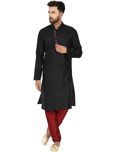 SKAVIJ Men's Tunic Jacquard Silk Kurta Pajama Indian Traditional Suit Wedding Party Dress Set