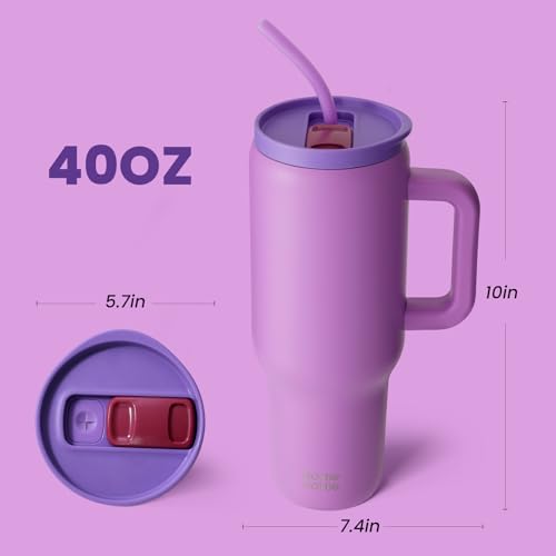 BOTTLE BOTTLE 40oz (1.2L) Kaffeebecher aus Edelstahl mit Griff & Strohhalm, BPA-frei, isolierter Thermobecher für Reise, Büro, Uni & Sport, Geschenkidee für Kaffee- und Teeliebhaber (Pflaume) 4