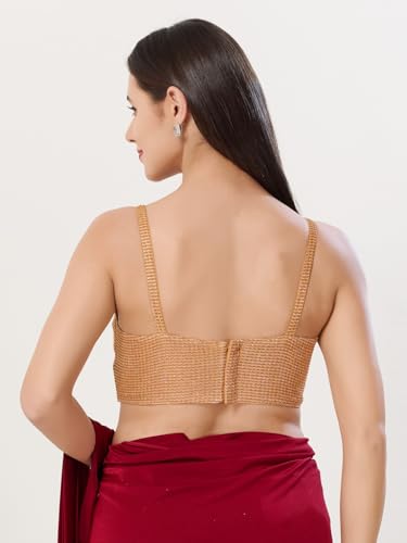 Image of Vamas Women's Shimmer Sleeveless Saree Blouse | Sweetheart Neck Padded Crop Top Blouse Designer Blouse for Lehenga & Saree | Available in Gold, Copper, Silver & Black