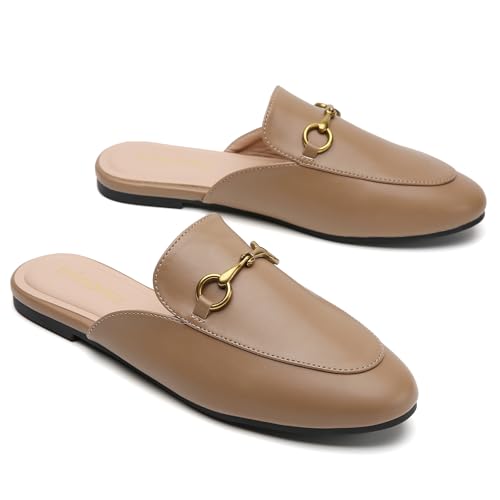 Image of Minorsu Buckle Mules for Women Flats Loafers Shoes for Work Office Business | Slip on,Round Toe,Backless,Slides, Casual