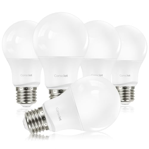 Image of Consciot A19 LED Light Bulb,100W Equivalent,14W 5000K Daylight White,E26 Base,1500 Lumens Non-Dimmable,Energy Efficient LED Light Bulbs,UL Listed for Home Lighting,5-Pack