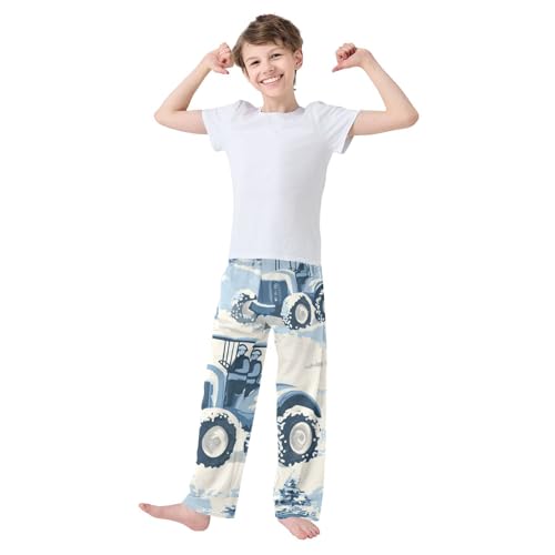 ZZXXB Winter Tractor Print Boys Long Pants Soft Trousers Elastic Waist Kids Lounge Bottoms with Pockets S-XL3