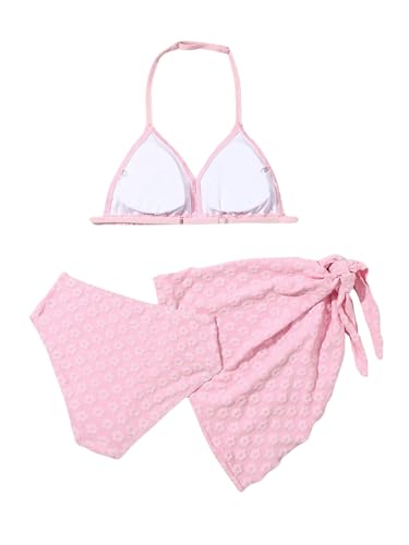 Image of SHENHE Girl's 3 Piece Swimsuits Cute Halter Triangle Bikini Bathing Suit with Beach Cover Up