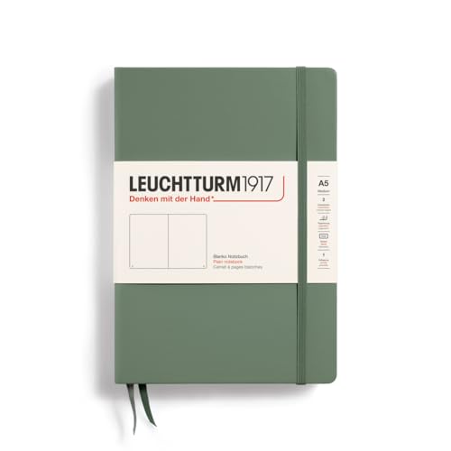 Image of LEUCHTTURM1917 - Notebook Hardcover Medium A5-251 Numbered Pages for Writing and Journaling (Olive, Plain)