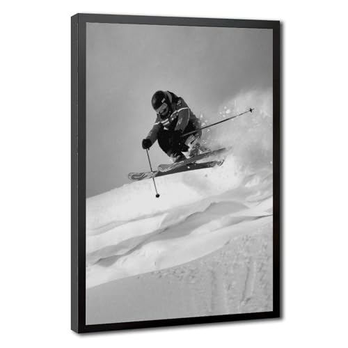 Póster vintage de hombre de esquí en la montaña, póster de lienzo para decoración de dormitorio, oficina, habitación, regalo, 40,6 cm de largo x 61 cm de ancho