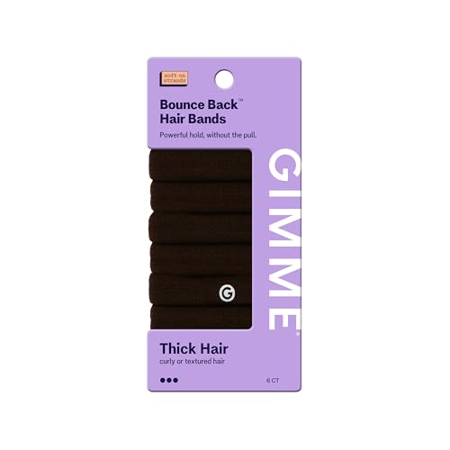GIMME Beauty Thick Hair Extra Stretch Bands - Patent-Pending Design for Maximum Hold - Premium Ties for Thick & Curly Hair - Sleek & Strong Hold - Dark Brown, 6 Pack