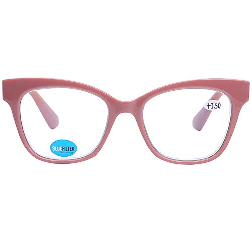 DOOViC Blue Light Blocking Computer Reading Glasses Pink Frame Large Lens Square Readers for Women +1.5, Msd002c3 Pink