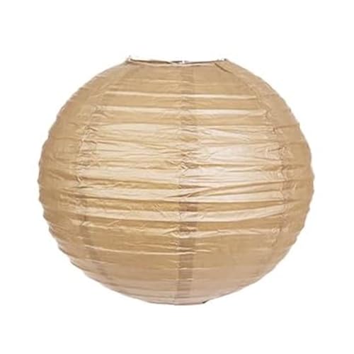 Image of Mudra Crafts 12 Inch Round Chinese Kraft Paper Lanterns Hanging Decor | 10 PCs, Reusable, Indoor Outdoor Decorative Lamp Shade, for Ceiling, Wedding, Shower, Party, Festival, Home Decoration