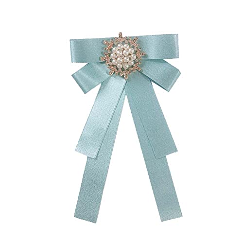 Image of Women Elegant Pearl Ribbon Bow tie Brooches Pin Jewelry Pre-Tied Collar Neck Tie Clip for Lady Girls Wedding Party
