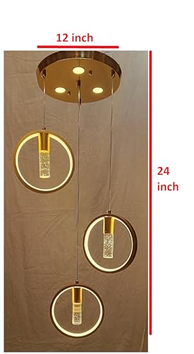 Image of swanart 3-Light Crystal Gel Pendant Light, Modern LED Hanging Light, 3 Colour Change Ceiling Light, Gold Chandelier for Living Room, Bedroom, Dining Room & Hall