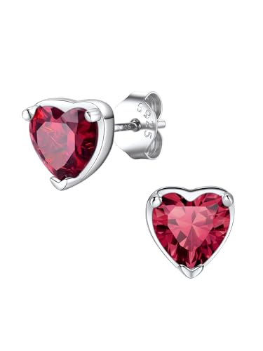 FindChic Sparkling Birthstone Heart Stud Earrings for Women, Silver Plated Studs Cubic Zirconia Earring with 925 Sterling Silver Post & Push Backs, 12 Months Birthday Anniversary Jewelry Gif