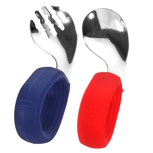 VALICLUD 用弯曲 ルスプーン フォーク 製 持ちやすい滑り止め設計 な丸みエッジ 自己給餌 の食事練習に 贈り物にも適した携帯可能な食器