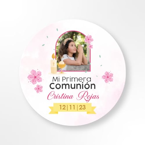 Pegatinas Comunion Personalizadas - Recuerdos Únicos y Detalles Comunion para Invitados | Etiquetas Adhesivas - 3 Modelos en Varios Tamaños (Con Foto)