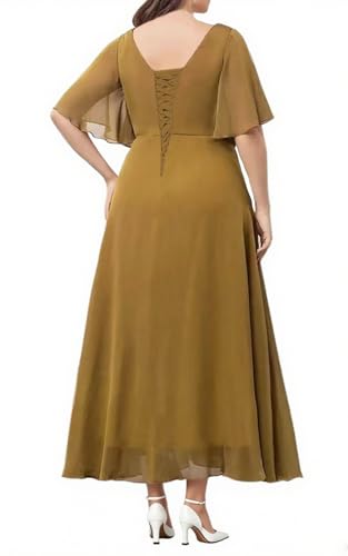 Tea Length Mother of The Bride Dresses Plus Size Chiffon Appliques Formal Evening Dress with Ruffles2